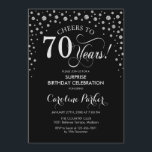サプライズ70th誕生日パーティー – Silver Black 招待状<br><div class="desc">誕生日パーティーの招待状70日。エレガントデザインは黒とグリッター銀でフェイクす。スクリプトフォントとダイヤモンド紙吹雪の機能。応援70年！メッセージもしの詳細なカスタマイズが必要。</div>
