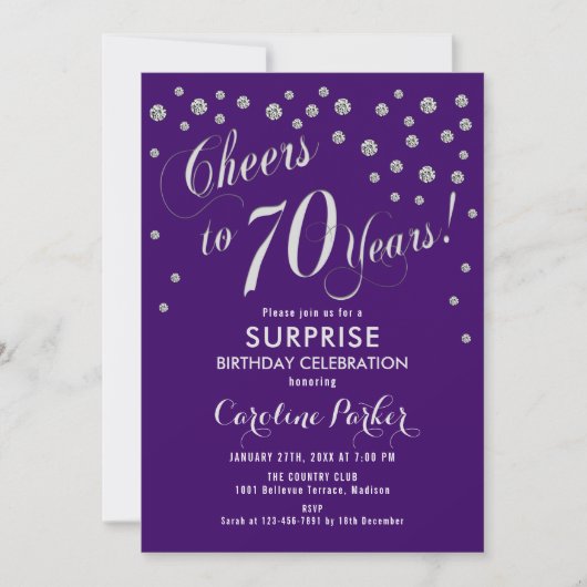 サプライズ70th誕生日パーティー – Silver Purple 招待状 (正面)