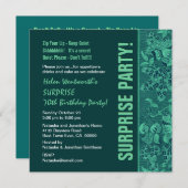 サプライズ70th誕生日モダンティール（緑がかった色）フォレストグリーン 招待状 (正面/裏面)