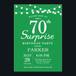 サプライズ70th誕生日招待状グリーン 招待状<br><div class="desc">ストリングライト付き誕生日招待状の70番目の驚き。緑と白の背景男女誕生日。13日16日18日21日21日30日30日40日60日70日80日90日100日、年齢に関係なく。さらにカスタマイズするには、「クリック カスタマイズ   」ボタンをクリックし、デザインツールを使用してこのテンプレートを変更してください。</div>