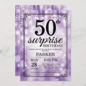 サプライズ70th誕生日招待状パープルグリッター 招待状 (正面/裏面)