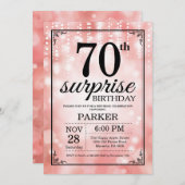 サプライズ70th誕生日招待状ピンクグリッター 招待状 (正面/裏面)