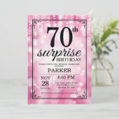 サプライズ70th誕生日招待状ピンクグリッター 招待状 (スタンド正面)