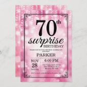 サプライズ70th誕生日招待状ピンクグリッター 招待状 (正面/裏面)