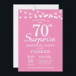 サプライズ70th誕生日招待状ピンク 招待状<br><div class="desc">驚きの第70誕生日招待状とストリングライト。ピンクの背景女性の女エレガントのモダン日。第15回16回18回20回21回30回50回70回80回90回100回、年齢は問わない。さらにカスタマイクリックズを行う場合はカスタマイズ、「IT」ボタンをクリックし、このテンプレートを変更するために当社のデザインツールを使用する。</div>