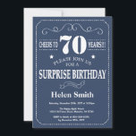 サプライズ70th誕生日招待状青と白 招待状<br><div class="desc">サプライズ70th誕生日招待状青と白のタイポグラフィ。青の背景。大人の誕生日。男女誕生日Kids BoyまたはGarl Lady 10代の Teenage Bday招待状。13日15日18日21日21日30日40日50日70日80日90日100日。年齢に関係なく。さらにカスタマイズするには、「クリック カスタマイズ   」ボタンをクリックし、デザインツールを使用してこのテンプレートを変更してください。</div>