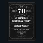 サプライズ70th誕生日-白黒 招待状<br><div class="desc">サプライズ70th誕生日招待状。レトロエレガントな黒白デザイン。応援70年！任意のカスタマイズ年齢を示すことができる。</div>