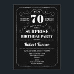 サプライズ70th誕生日-白黒 招待状<br><div class="desc">サプライズ70th誕生日招待状。レトロエレガントな黒白デザイン。応援70年！任意のカスタマイズ年齢を示すことができる。</div>