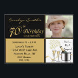 サプライズ70th Birthday Partyフォト招待状 招待状<br><div class="desc">ゲストと名誉のゲストは、この驚きの70th誕生日パーティーの招待を愛する。お客様は、この金ゴールドと黒いサプライズ70thパーソナライズされた誕生日パーティーの写真への招待シャンパングラス、金ゴールドリボンと小さな泡を愛する。フェスティバルシンプル、エレガント、祝、クラシック、素晴らしいサプライズ70thバースデーパーティーの招待は名誉の70thバースデーのゲストの適切な方法であって、スタイルとスタイルのヒントと伝統的は、の70thの誕生日のゲストにフィットする。あなたは簡単にこの水平な70歳の誕生日パーティーの写真の招待状をパーソナライズする与えテンプレート。70歳の誕生日が予定されてい祝る。お客様に完璧な70歳の誕生日パーティーの招待状を必ず送る男性へか、完璧な人や女の人を必ず送らないかカスタマイズら、自分の情報を持つ招待状を簡単に追加し、写真を追加すると、招待状は行く準備ができている</div>