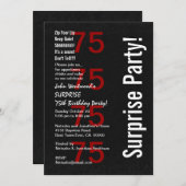 サプライズ75歳誕生日 黒 白 赤 v2 招待状 (正面/裏面)