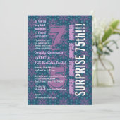 サプライズ75歳 現代の誕生日 パープルとターコイズ G538 招待状 (スタンド正面)