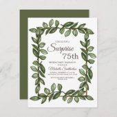 サプライズ75誕生日グリーン葉女子女性 招待状 (正面/裏面)