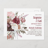 サプライズ75誕生日ブルゴーニュ赤面ピンクフローラ ポストカード (正面/裏面)