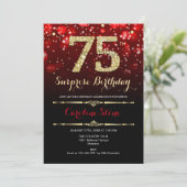 サプライズ75誕生日 – 黒い赤の金ゴールド 招待状 (スタンド正面)
