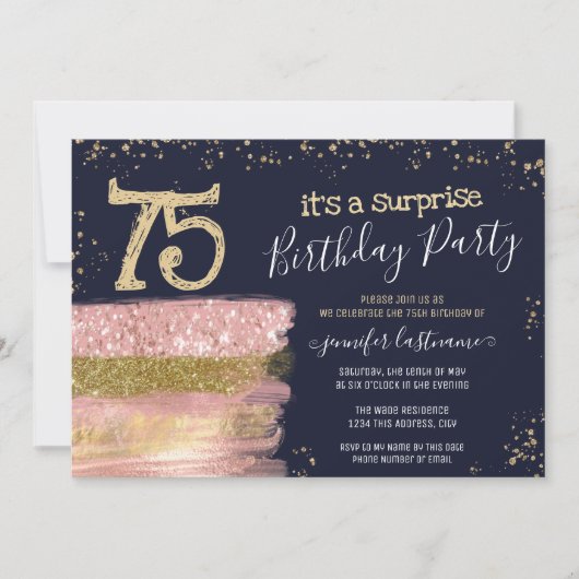 サプライズ75thバースデーパーティーグリッターケーキ 招待状 (正面)