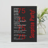 サプライズ75th誕生日白黒レッドバーB04 招待状 (スタンド正面)