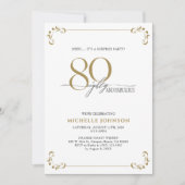 サプライズ80と素晴らしいブラック&金ゴールド誕生日 招待状 (正面)