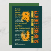 サプライズ80モダン誕生日グリーン金ゴールドW088 招待状 (正面/裏面)