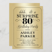 サプライズ80歳の誕生日パーティー - ゴールド 招待状 (正面/裏面)
