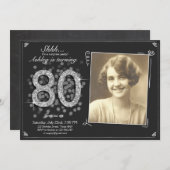 サプライズ80歳の誕生日招待状シルバーヴィンテージ 招待状 (正面/裏面)