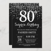 サプライズ80歳の誕生日招待状 シルバーグリッター 招待状 (正面/裏面)