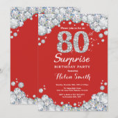 サプライズ80歳の誕生日招待状 シルバー ダイヤモンド 招待状 (正面/裏面)
