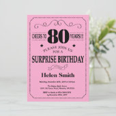 サプライズ80歳の誕生日招待状　ブラックとピンク 招待状 (スタンド正面)