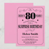 サプライズ80歳の誕生日招待状　ブラックとピンク 招待状 (正面/裏面)