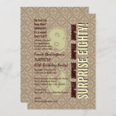 サプライズ80歳の誕生日 現代の縦の数字 招待状 (正面/裏面)