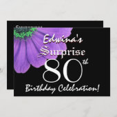 サプライズ80歳の誕生日 黒と紫の花びら 05 招待状 (正面/裏面)