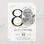 サプライズ80歳誕生日ゴールド写真招待状 招待状 (正面/裏面)