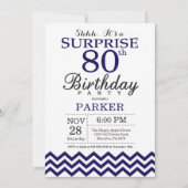 サプライズ80歳誕生日 ネイビーブルー チェック 招待状 (正面)