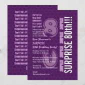 サプライズ80歳 現代風 誕生日 パープル G539 招待状 (正面/裏面)