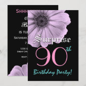 サプライズ80誕生日テンプレートパープルデイジー 招待状 (正面/裏面)