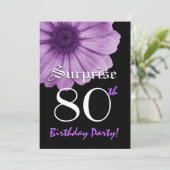 サプライズ80誕生日テンプレートパープルデイジー 招待状 (スタンド正面)