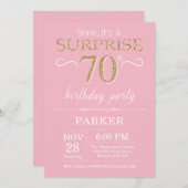 サプライズ80誕生日ピンク&金ゴールドグリッター 招待状 (正面/裏面)