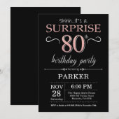 サプライズ80誕生日ブラックとバラピンク金ゴールド 招待状 (正面/裏面)