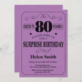 サプライズ80誕生日ブラックとパープル 招待状 (正面/裏面)
