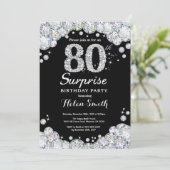 サプライズ80誕生日招待状シルバーダイヤモンド 招待状 (スタンド正面)