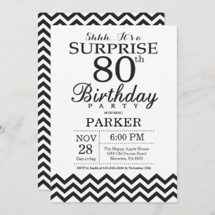 サプライズ80誕生日招待状ブラックシェブロン 招待状