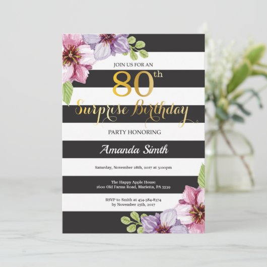 サプライズ80誕生日招待状女性フローラ 招待状 (スタンド正面)