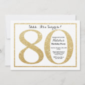 サプライズ80誕生日招待状金ゴールドグリッター 招待状 (正面)