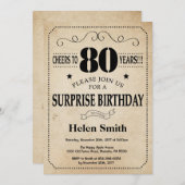 サプライズ80誕生日素朴ヴィンテージレトロ 招待状 (正面/裏面)