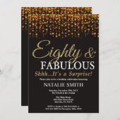 サプライズ80誕生日80と素晴らしい金ゴールド 招待状 (正面/裏面)