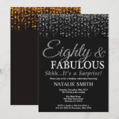サプライズ80誕生日80と素晴らしい銀 招待状 (正面/裏面)