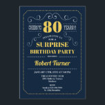 サプライズ80誕生日 – ネイビーブルー金ゴールド 招待状<br><div class="desc">サプライズ80th誕生日招待状。レトロエレガントネイビーブルーとイエロー金ゴールドデザイン。応援80年！どんなカスタマイズ年齢でも見せられるぞ！</div>