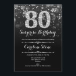 サプライズ80誕生日 – ブラックシルバー 招待状<br><div class="desc">サプライズ80th誕生日招待状。エレガント白黒銀フェイクグリッターデザイン。大人の誕生日。ダイヤモンドとスクリプトフォントを特徴とする男性または女性の日招待状。誕生日パーティスタイリッシュに最適。メッセージもしの詳細なカスタマイズが必要。</div>