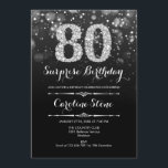 サプライズ80誕生日 – ブラックシルバー 招待状<br><div class="desc">サプライズ80th誕生日招待状。エレガント白黒銀フェイクグリッターデザイン。大人の誕生日。ダイヤモンドとスクリプトフォントを特徴とする男性または女性の日招待状。誕生日パーティスタイリッシュに最適。メッセージもしの詳細なカスタマイズが必要。</div>