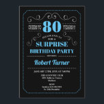 サプライズ80誕生日 – ブラックブルー 招待状<br><div class="desc">サプライズ80th誕生日招待状。レトロエレガントな黒板、青と白のデザイン。応援80年！どんなカスタマイズ年齢でも見せられるぞ！</div>