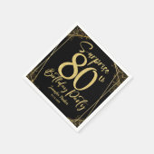 サプライズ80thバースデーパーティブラック&金ゴールドグリッター スタンダードカクテルナプキン (角)